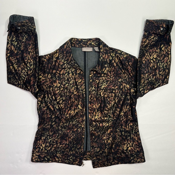 Chico’s Metallic Leopard Jacket - gold/black, size 1 (M/8) - Picture 1 of 11